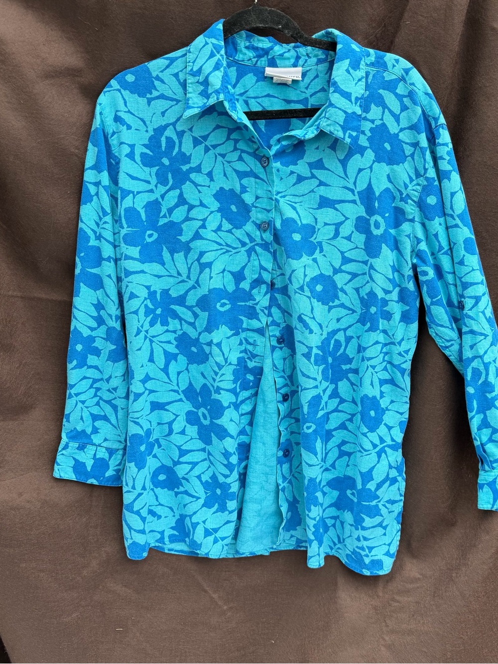 Jaclyn Smith Blue Teal Floral Button Blouse